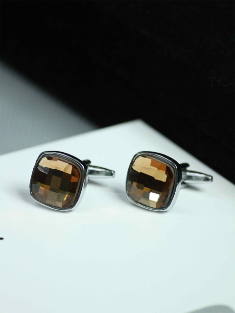 

Tossido Men Brown & Silver-Toned Geometric Cufflink