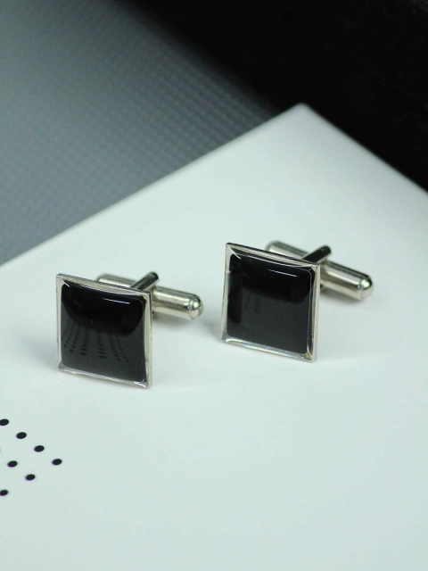 

Tossido Men Black & Silver-Toned Cufflink