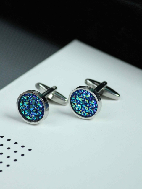 

Tossido Men Blue & White Geometric Cufflink