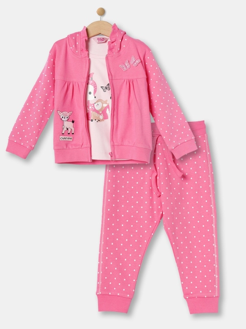 

R&B Girls Set of 2 Printed Hooded Sweatshirts, Pink
