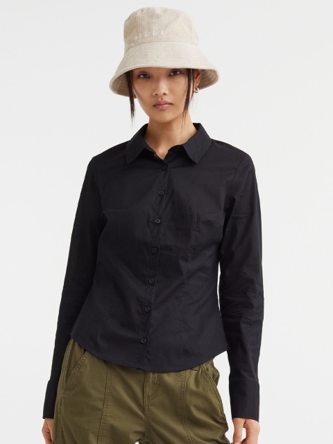 

H&M Women Black Solid Cotton Poplin Shirt