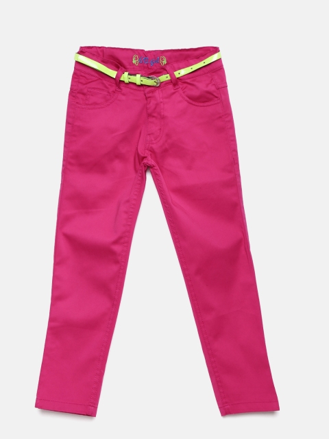 

612 league Girls Pink Regular Fit Solid Chinos