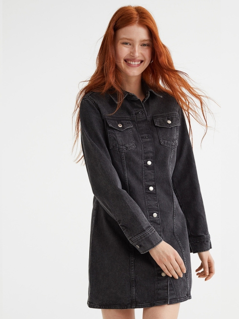 

H&M Women Black Fitted Denim Dress