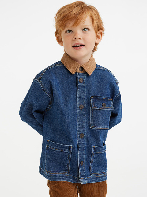 

H&M Boys Comfort Stretch Corduroy-Collared Denim Jacket, Blue