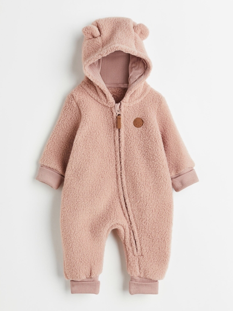 

H&M Kids Pink Solid Hooded Sleepsuit