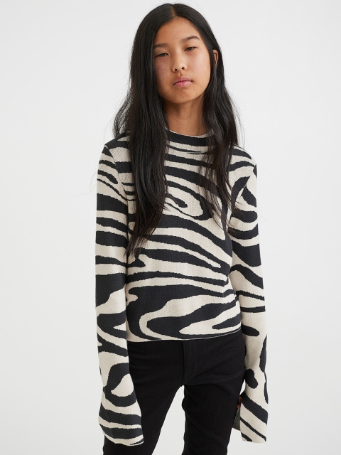 

H&M Girls White & Black Printed Knitted Top