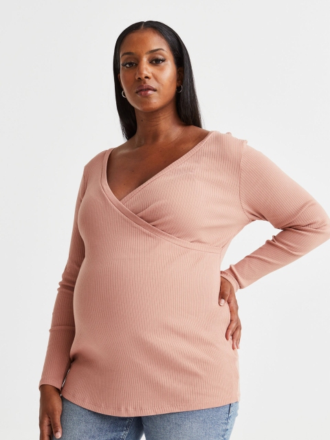

H&M MAMA Before & After Ribbed Jersey Top, Beige