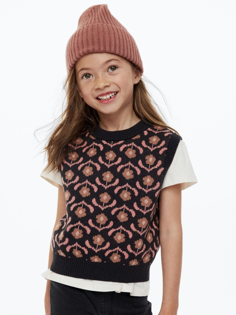 

H&M Black & Peach-Coloured Jacquard-Knit Sweater Vest