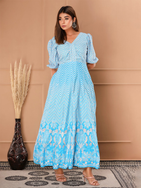 

SVARCHI Maxi Dress with Dupatta, Blue