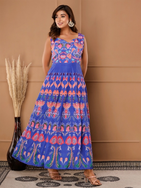 

SVARCHI Floral Ethnic Maxi Dress with Dupatta, Blue