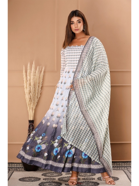 

SVARCHI Floral Maxi Dress with Dupatta, Grey