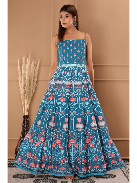

SVARCHI Floral Maxi Dress with Dupatta, Blue