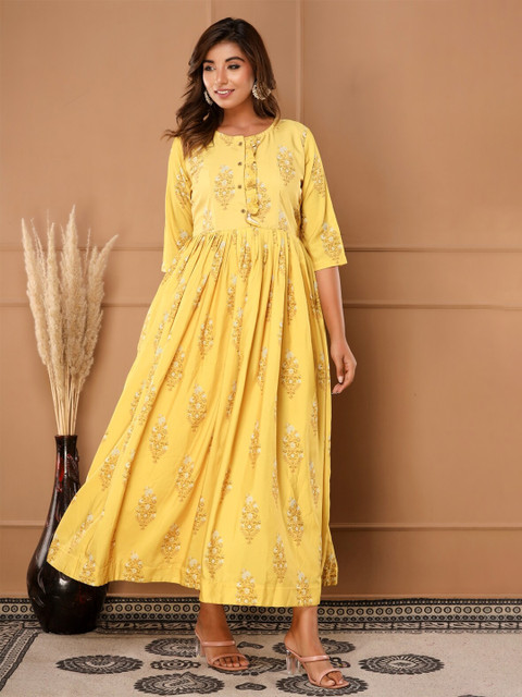 

SVARCHI Women Floral A-Line Maxi Dress, Yellow