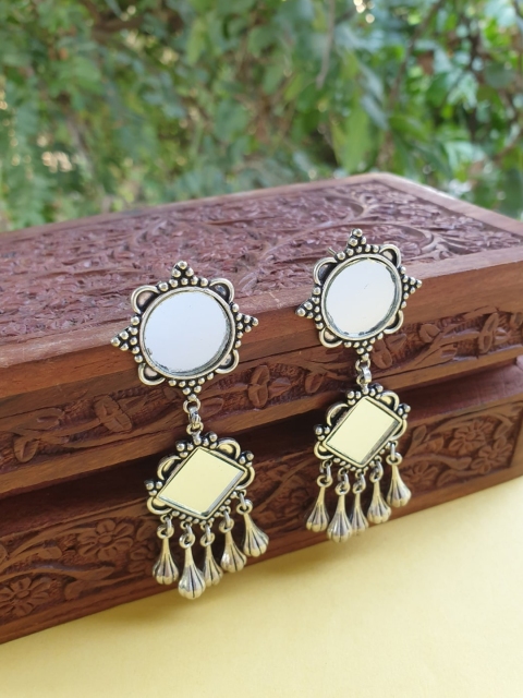 

FIROZA Silver-Toned Circular Drop Earrings