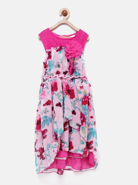 

612 league Girls Pink Printed Fit & Flare Dress
