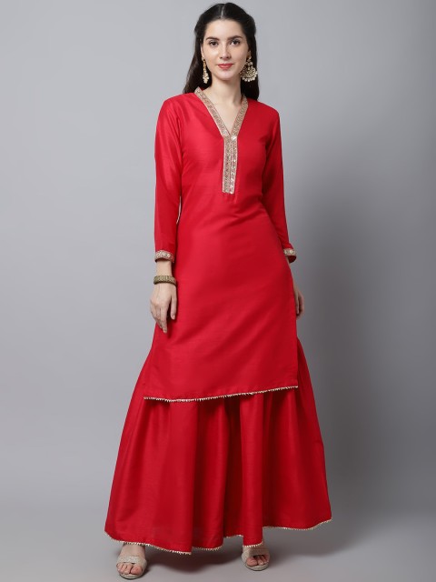 

anokherang Women Pink Embroidered Gotta Patti Kurta with Sharara