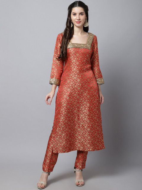 

anokherang Women Red Printed Kurta with Trousers