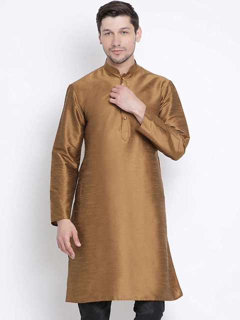 

ROYAL KURTA Men Silk Blend Solid Kurta, Brown