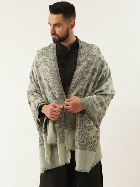 

Pashmoda Men Ethnic Motif Woven Design Shawl, Grey