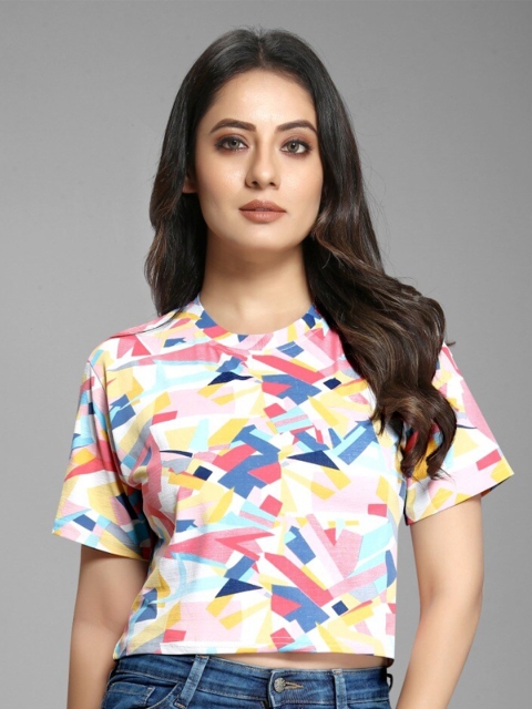 

RIVAMA Print Crepe Crop Top, Pink