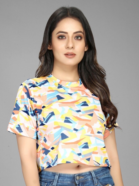

RIVAMA Print Crepe Crop Top, Orange