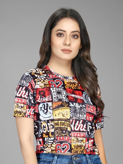 

RIVAMA Print Crepe Crop Top, Black