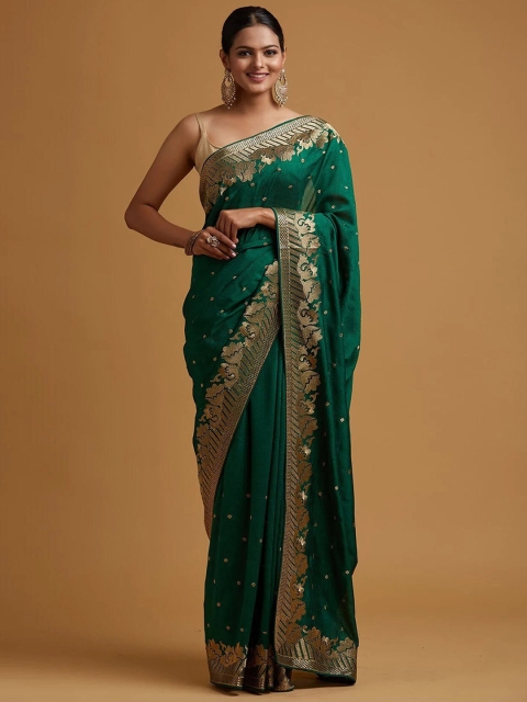 

Mitera Embellished Embroidered Silk Blend Saree, Green