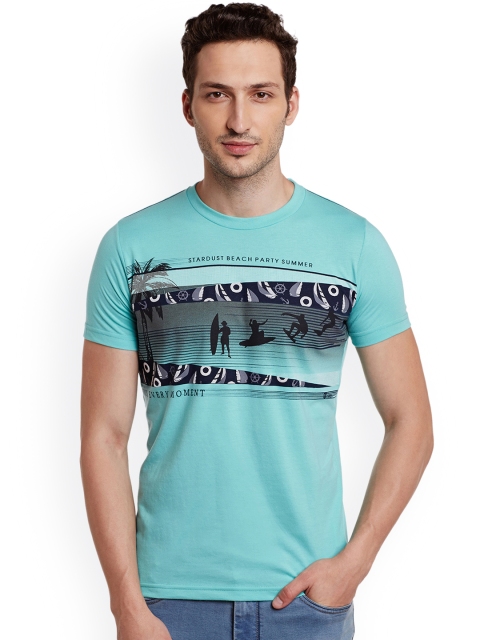 

Duke Men Turquoise Blue Printed Round Neck T-shirt
