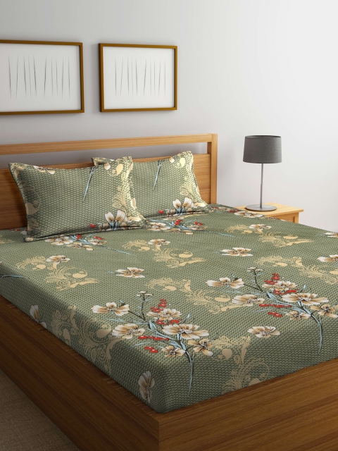 

BOMBAY DYEING Floral Printed 96 TC Queen Bedsheet with 2 Pillow Covers, Olive