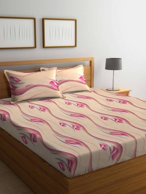 

BOMBAY DYEING Floral Printed 120 TC Polycotton King Bedsheet with 2 Pillow Covers, Brown