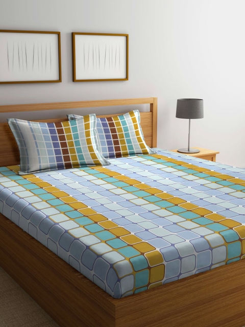 

BOMBAY DYEING Printed 120 TC Polycotton Queen Bedsheet with 2 Pillow Covers, Blue