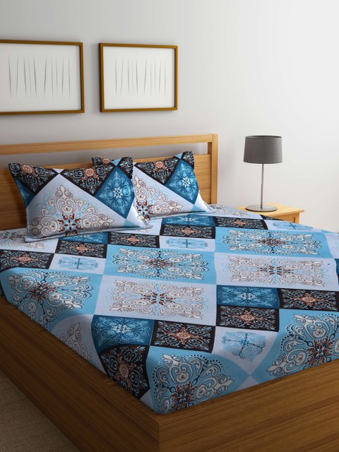 

BOMBAY DYEING Printed 96 TC Queen Bedsheet with 2 Pillow Covers, Blue