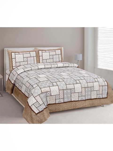 

EasyGoods Printed 240 TC Pure Cotton King Bedsheet with 2 Pillow Covers, Off white