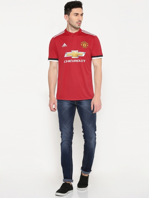 

ADIDAS Men Red Manchester United Fan Club H Printed Mandarin Collar Jersey