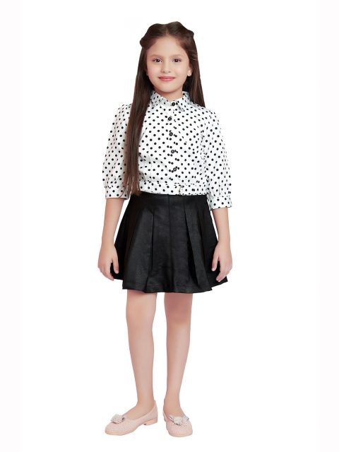 

Tiny Baby Girls Black & Off White Printed Shirt with Skirt