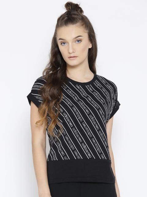 

ADIDAS NEO Women Black & White CS Cropped Printed Round Neck T-shirt