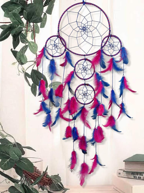 

BS AMOR Dream Catcher 5 Ring with Lights Windchimes, Pink