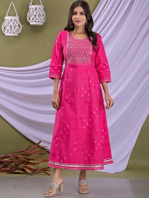 

EtnicaWear Women Bandhani Printed Gotta Patti Kurta, Pink
