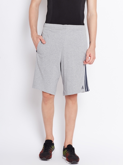 

Adidas Men Grey Melange Essentials 3 Stripes FT Solid Sports Shorts