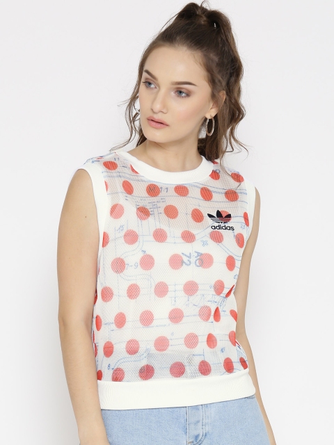 

Adidas Originals Women White & Orange Osaka Printed Sheer Top