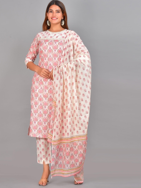 

Senyora Women Peach-Coloured Ethnic Motifs Printed Pure Cotton Kurta Set