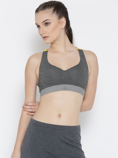 

ADIDAS Charcoal Grey & Yellow Stronger for it RacerBack Heather Lightly Padded Sports Bra BR5229