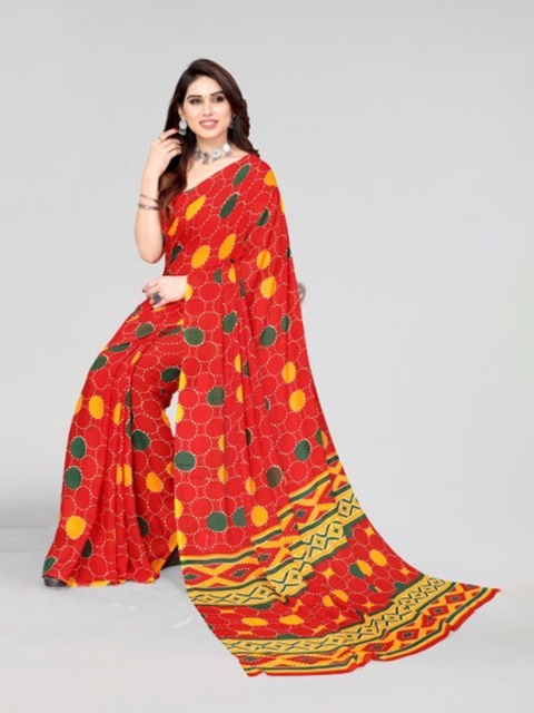 

Yashika Red & Yellow Georgette Floral Saree