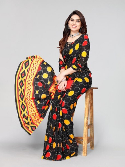 

Yashika Black & Red Printed Georgette Saree