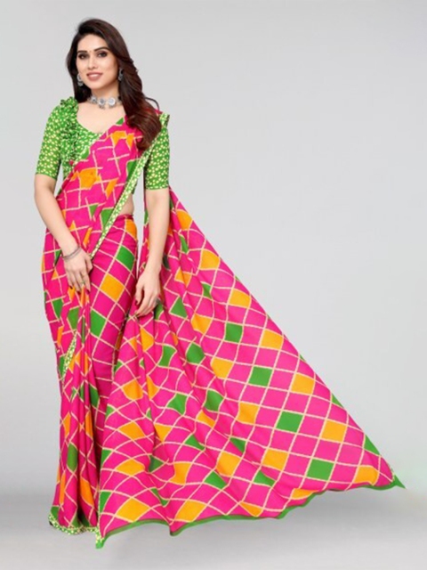 

Yashika Pink & Green Printed Saree