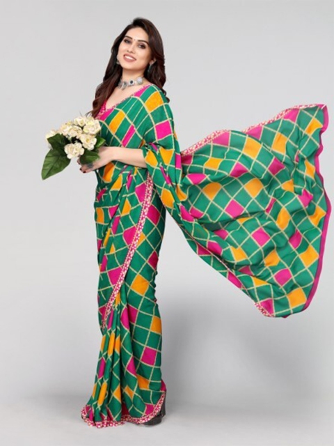 

Yashika Green & Mustard Printed Saree With Unstiched Blouse