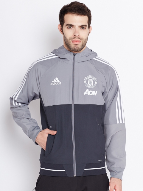 

ADIDAS Men Grey Manchester United F.C. PRE Hooded Sporty Jacket