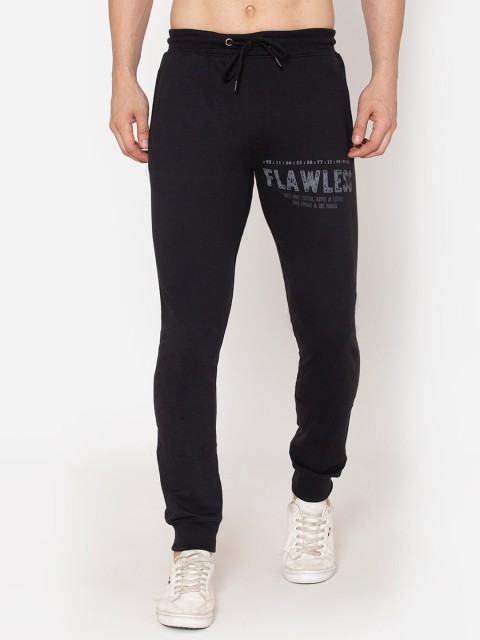 

FLAWLESS Men Printed Cotton Relaxed-Fit Joggers, Black