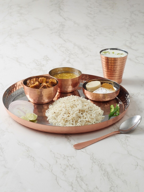 

HomeTown Set of 6 Pieces Stainless Steel Glossy Dinner Set, Copper