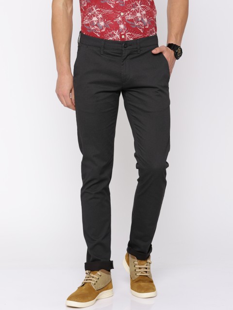 

Flying Machine Men Charcoal Grey Slim Fit Printed Chinos